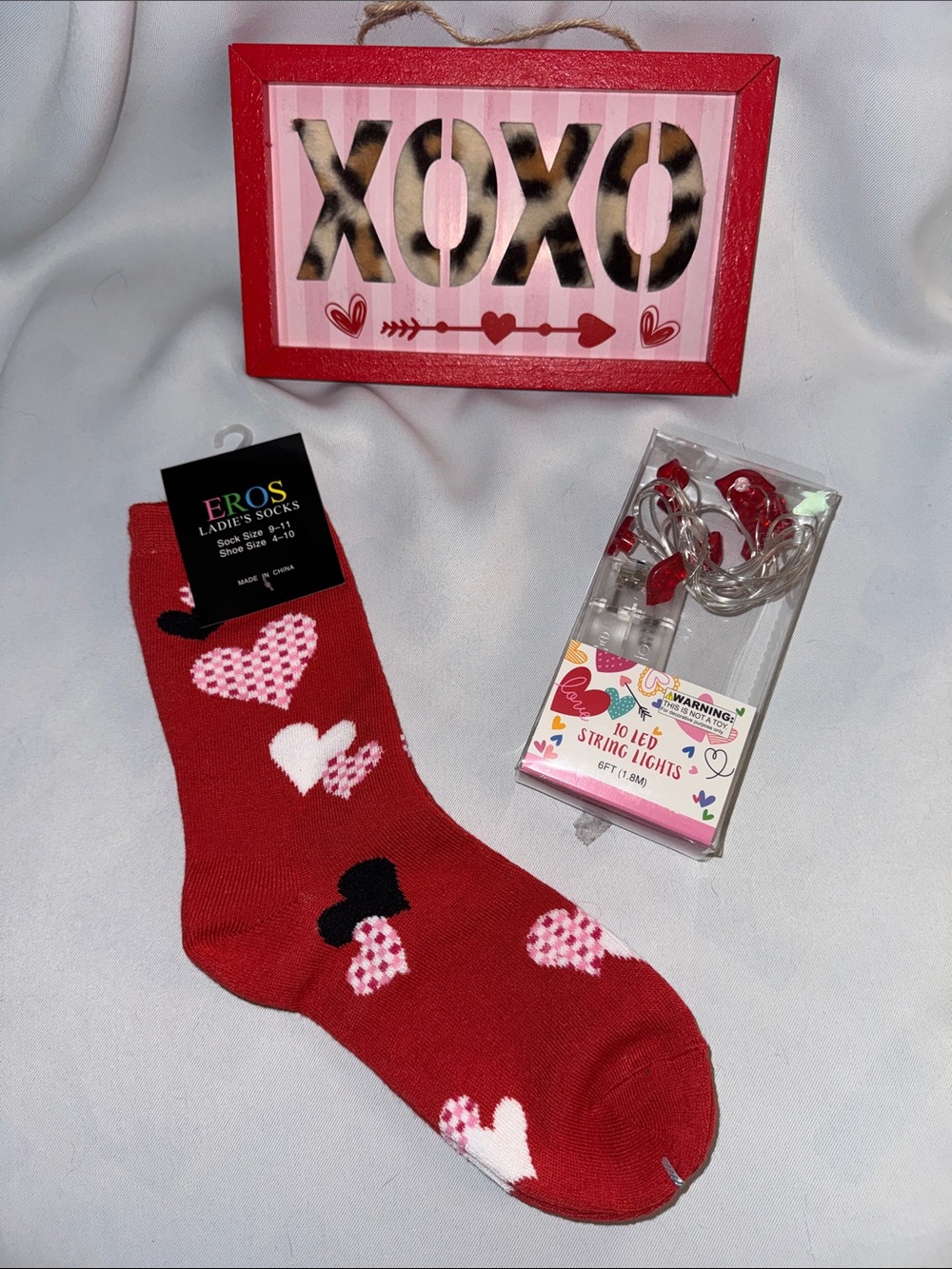 Love Bundle, XOXO Furry Sign, Red Lip Light & Heart Socks, NEW!